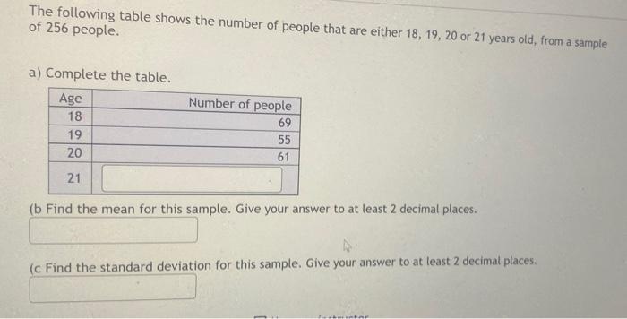 Solved The following table shows the number of people that | Chegg.com