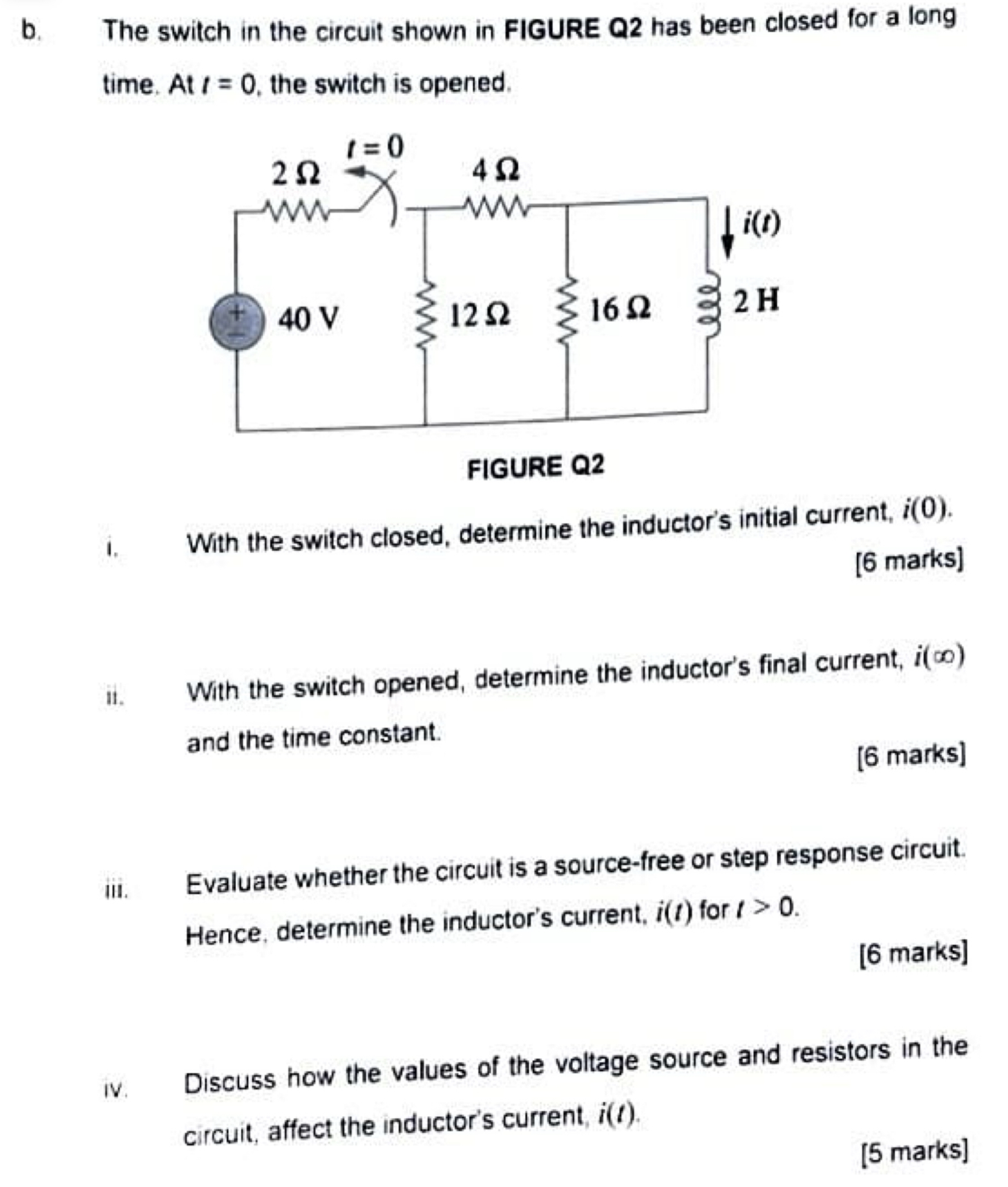 Solved b. ﻿The switch in the circuit shown in FIGURE Q2 ﻿has | Chegg.com