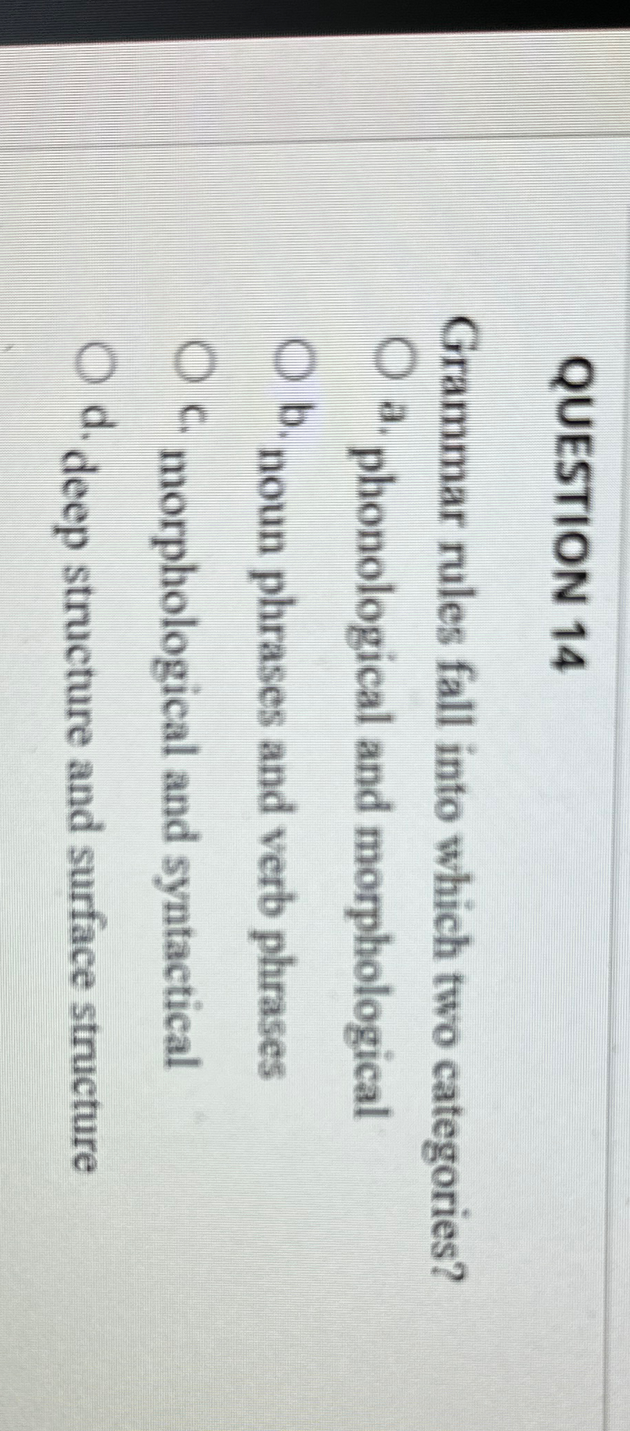 Solved QUESTION 14Grammar rules fall into which two