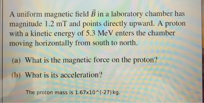 Solved A Uniform Magnetic Field B In A Laboratory Chamber | Chegg.com