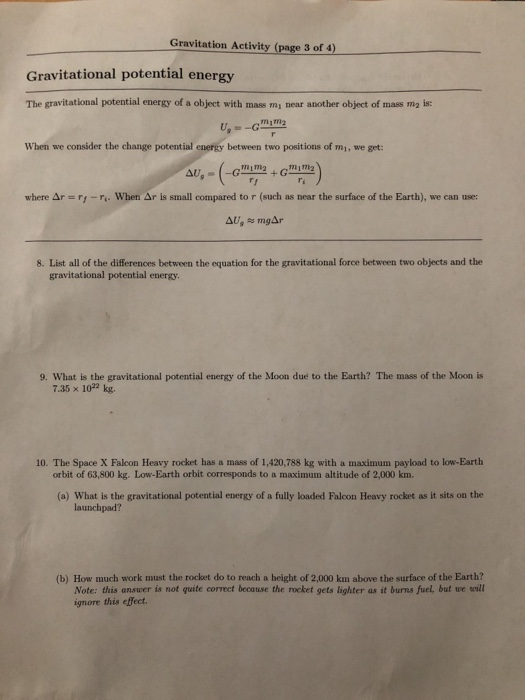 Gravitation Activity Page 3 Of 4 Gravitational Chegg Com