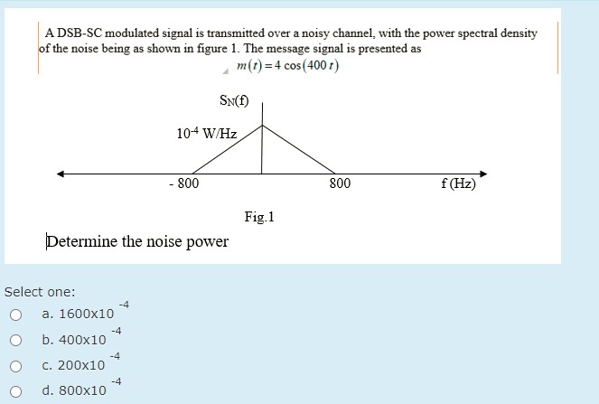 A DSB-SC modulated signal is transmitted over a noisy | Chegg.com