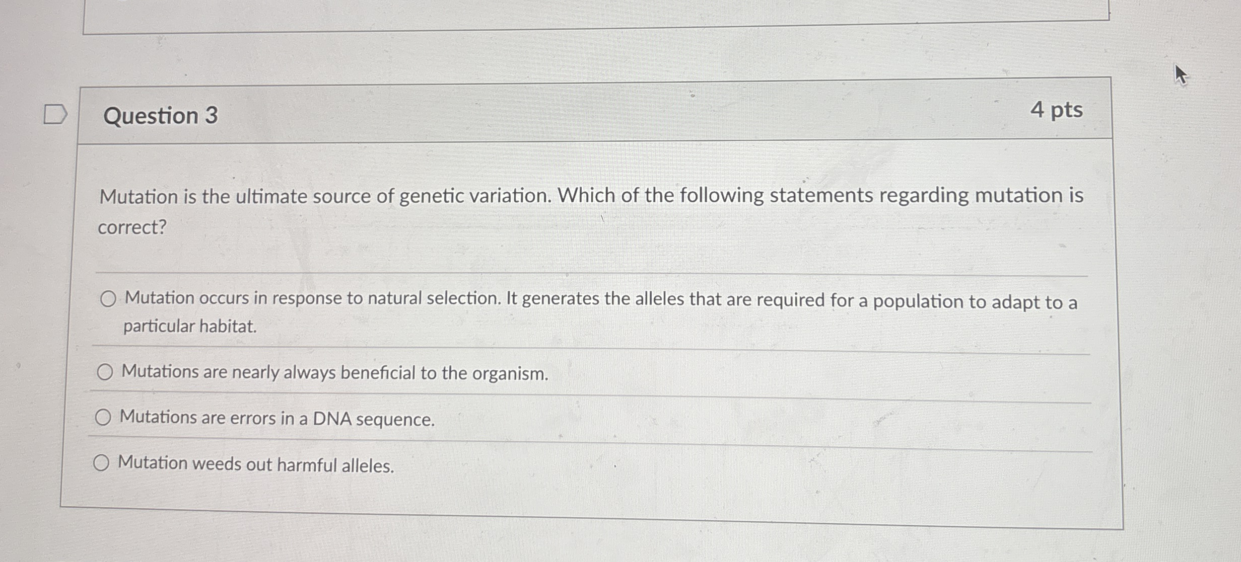 Solved Question 34 ﻿ptsMutation is the ultimate source of | Chegg.com