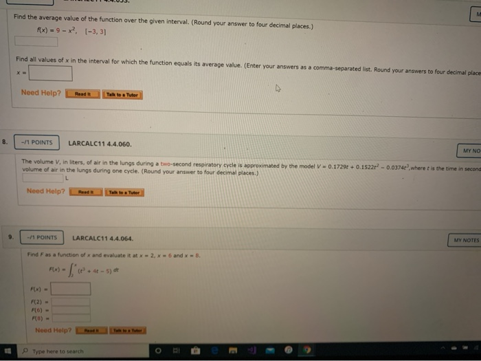 Solved Find the average value of the function over the given | Chegg.com