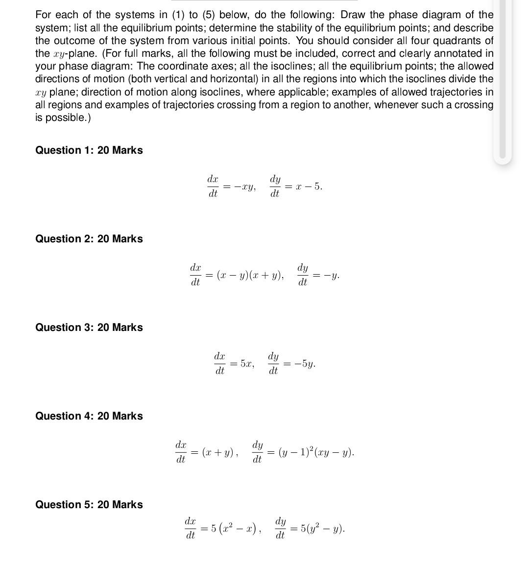 Solved For each of the systems in (1) to (5) below, do the | Chegg.com