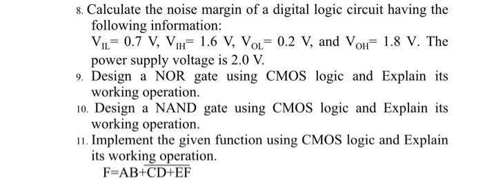 Solved 8. Calculate the noise margin of a digital logic | Chegg.com
