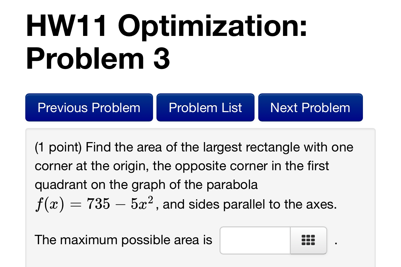 Solved Hw11 ï Optimization Problem 3 1 ï Point ï Find The Area Chegg