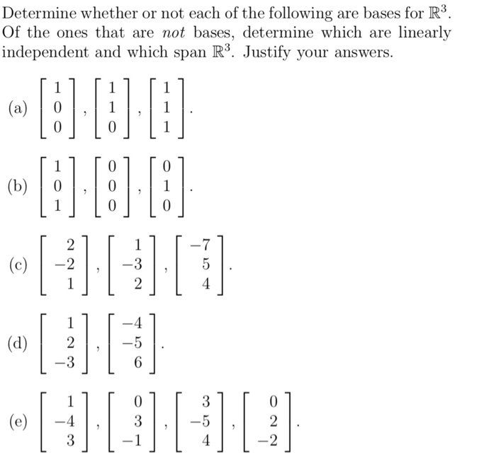 Solved Determine whether or not each of the following are | Chegg.com