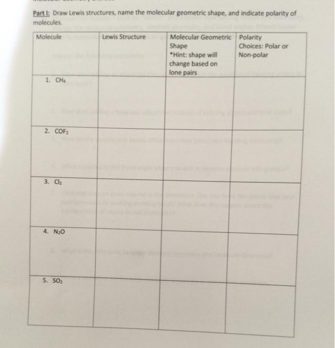 Solved Part I: Draw Lewis structures, name the molecular | Chegg.com