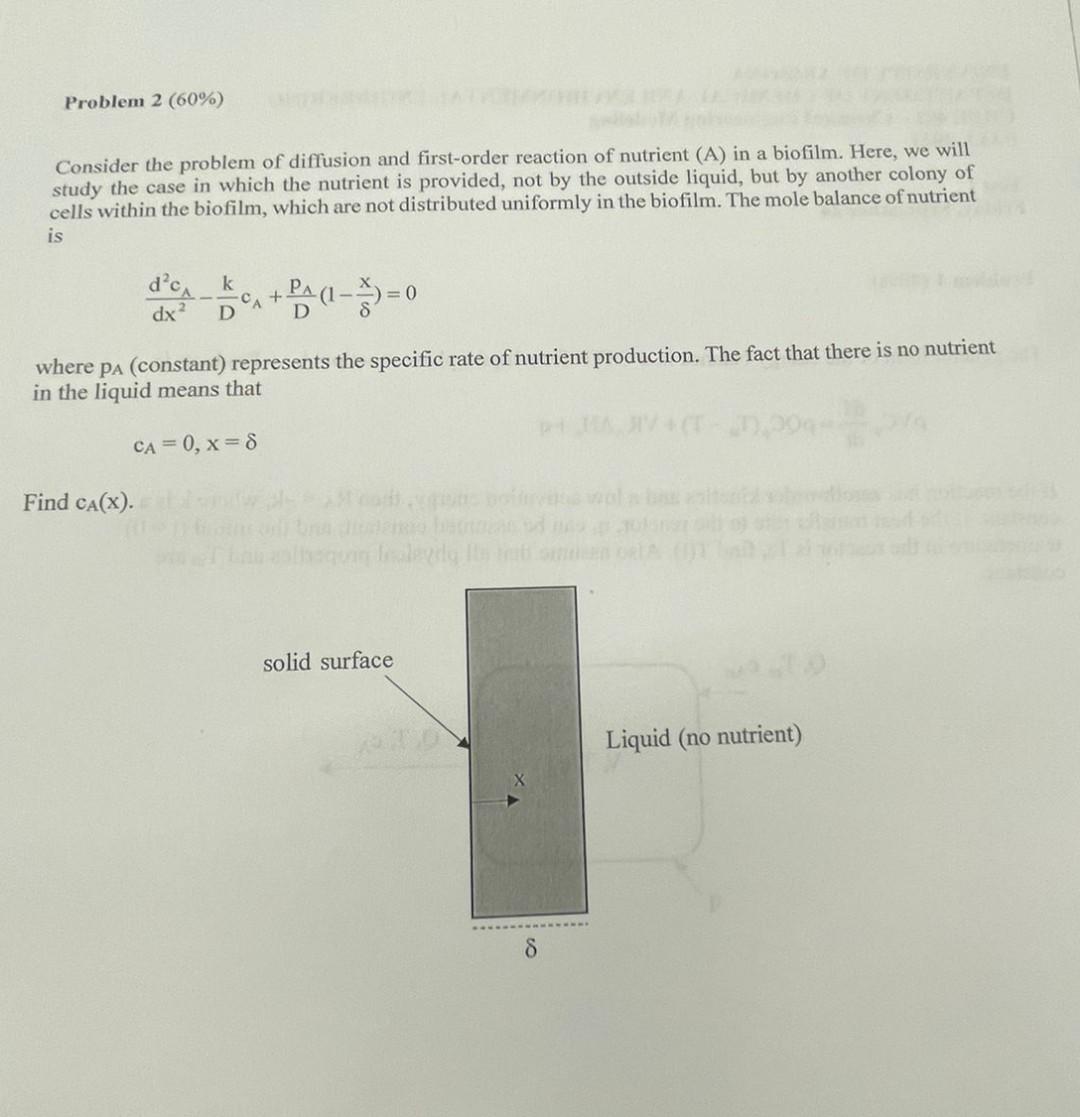 Solved Problem 2 (60%) Consider the problem of diffusion and | Chegg.com