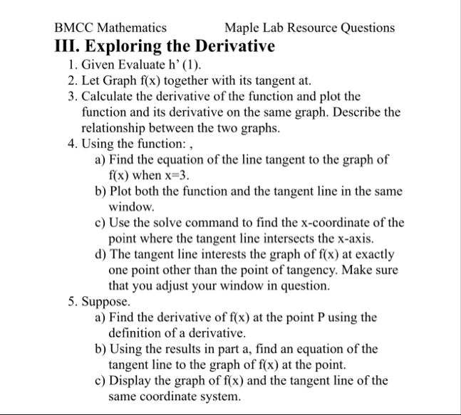 BMCC MathematicsMaple Lab Resource QuestionsIII. | Chegg.com