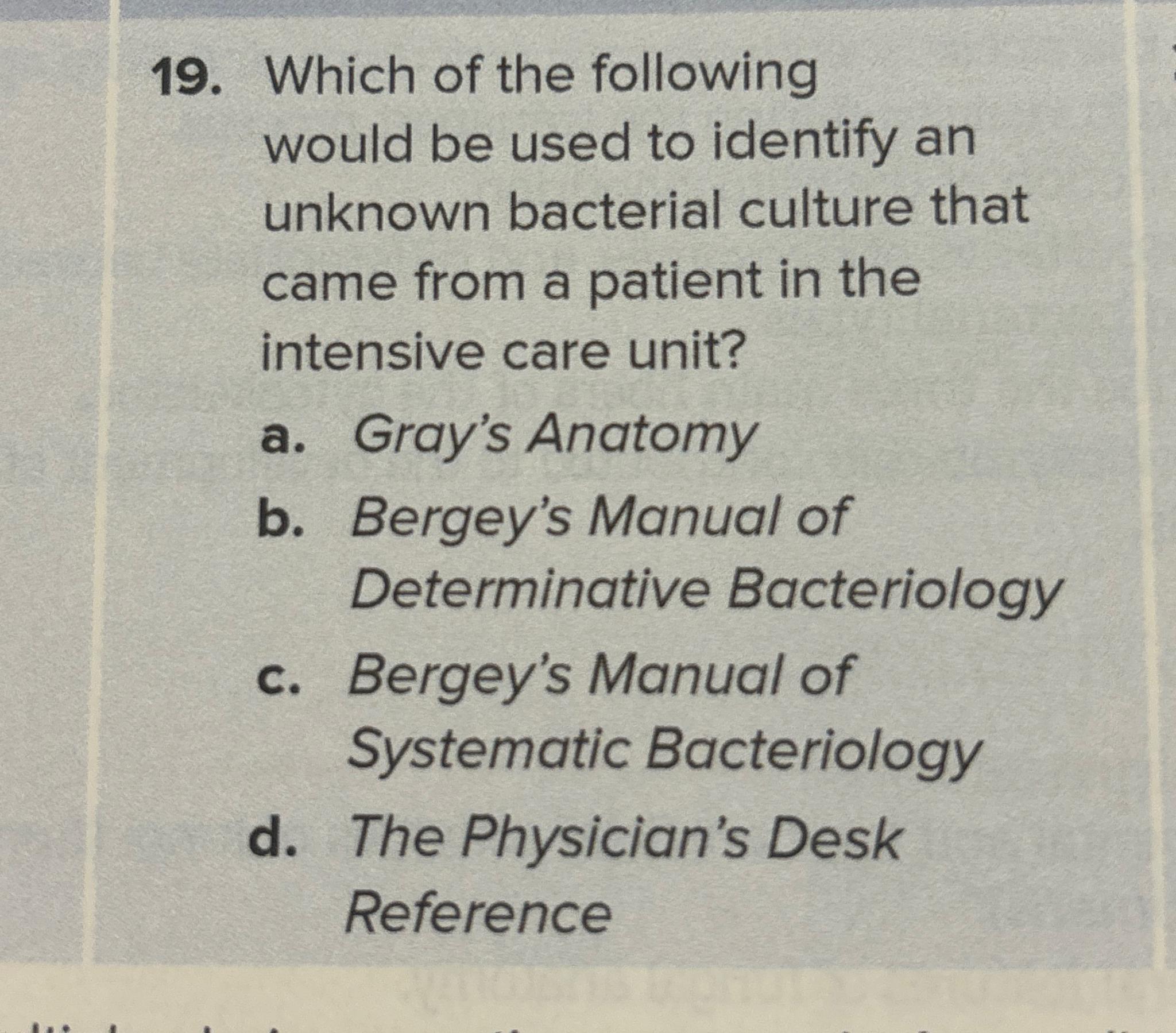 Solved Which of the following would be used to identify an | Chegg.com