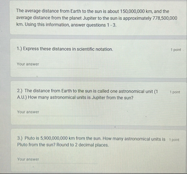 Solved The average distance from Earth to the sun is about | Chegg.com