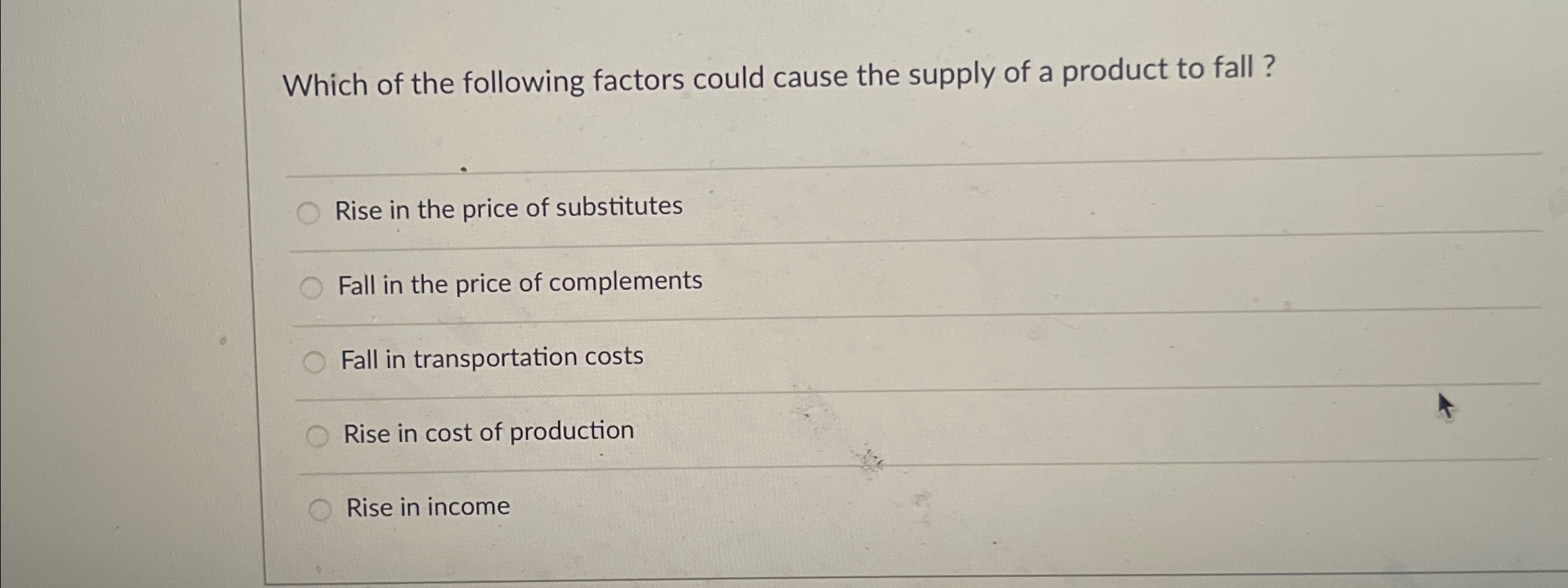 Solved Which of the following factors could cause the supply | Chegg.com