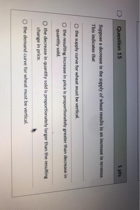 Solved Question 15 1 pts Suppose a decrease in the supply of | Chegg.com