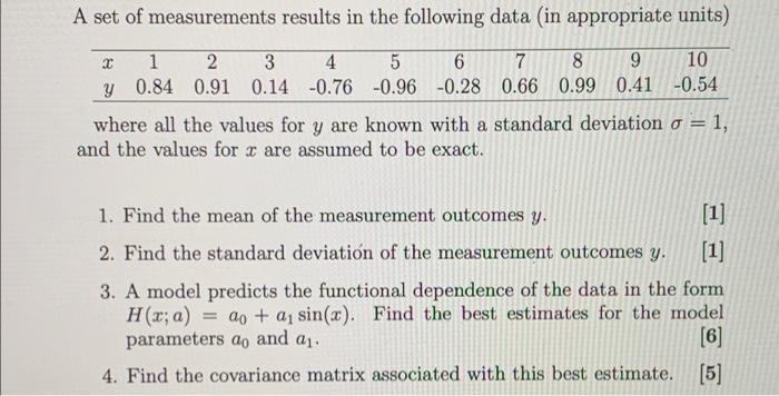 Solved A set of measurements results in the following data | Chegg.com