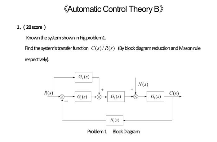 Solved (Automatic Control Theory B) 1, (20 score ) Known the | Chegg.com