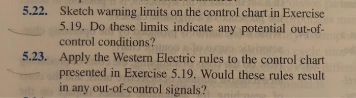 Solved 5.22. Sketch warning limits on the control chart in | Chegg.com