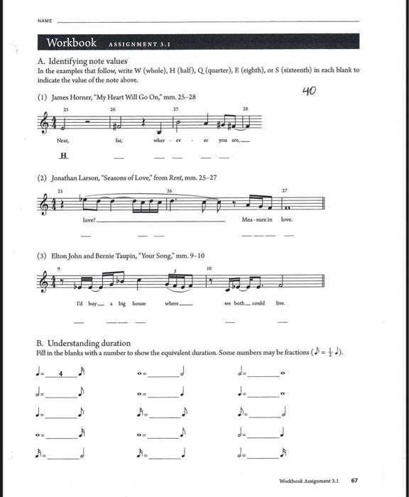 NAME Workbook ASSIGNMENT 3.1 A. Identifying note | Chegg.com