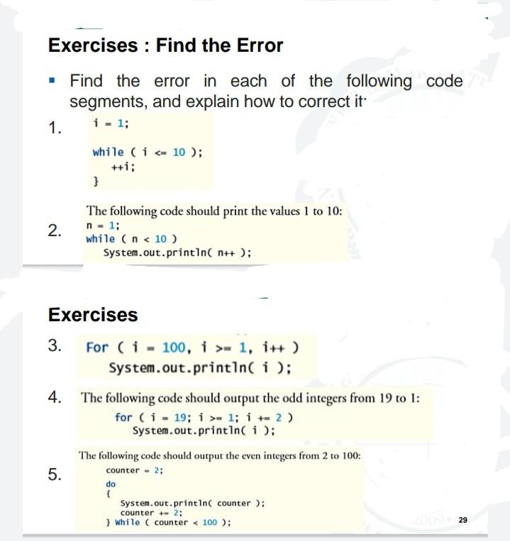 Solved Exercises : Find The Error • Find The Error In Each | Chegg.com