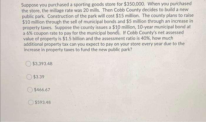 Solved Suppose you purchased a sporting goods store for | Chegg.com