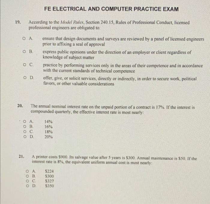 Solved FE ELECTRICAL AND COMPUTER PRACTICE EXAM 22. A | Chegg.com