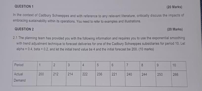Solved QUESTION 1 (20 Marks) In the context of Cadbury | Chegg.com