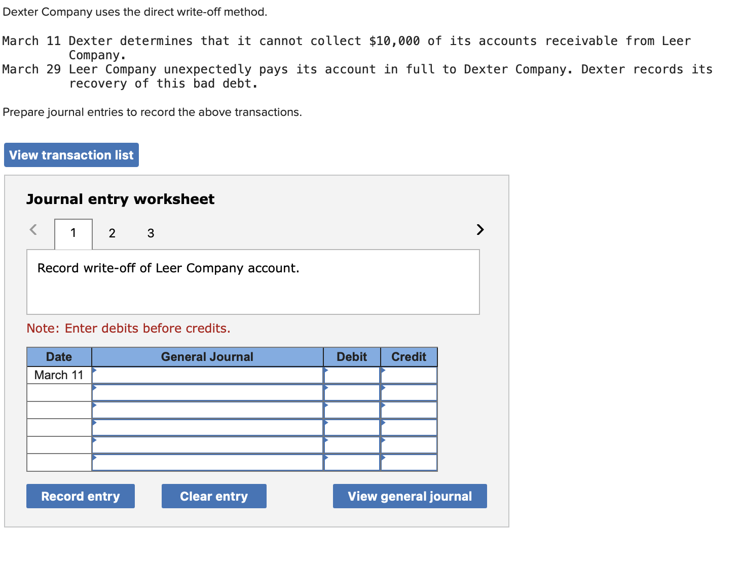 Solved Dexter Company uses the direct write-off method.March | Chegg.com