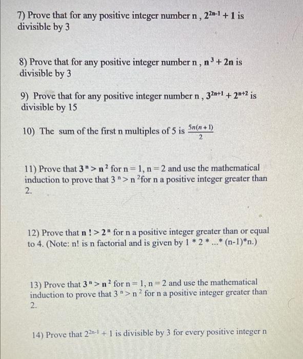 Solved 7) Prove That For Any Positive Integer Number N , | Chegg.com