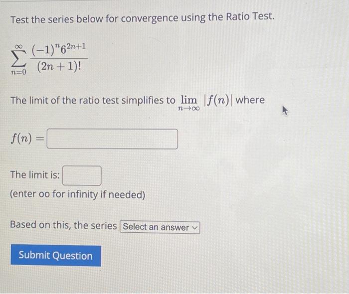 Solved Test the series ∑n=1∞n!(−1)n3n for convergence using | Chegg.com