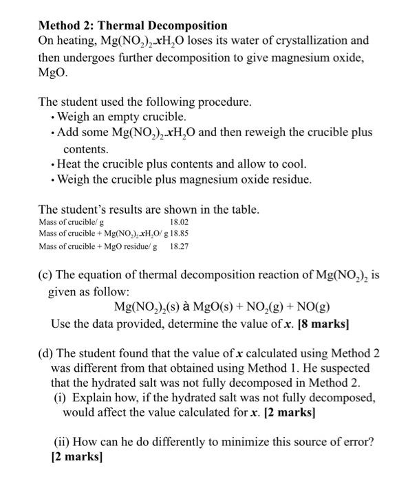 Solved A student carried out an investigation to determine | Chegg.com