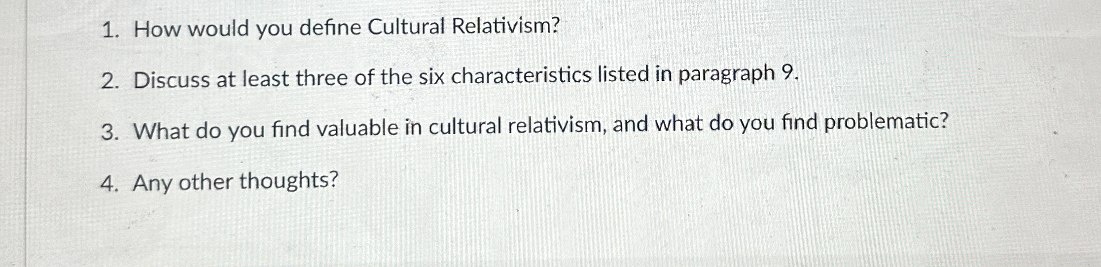 Solved how would you define cultural relativism discuss at chegg