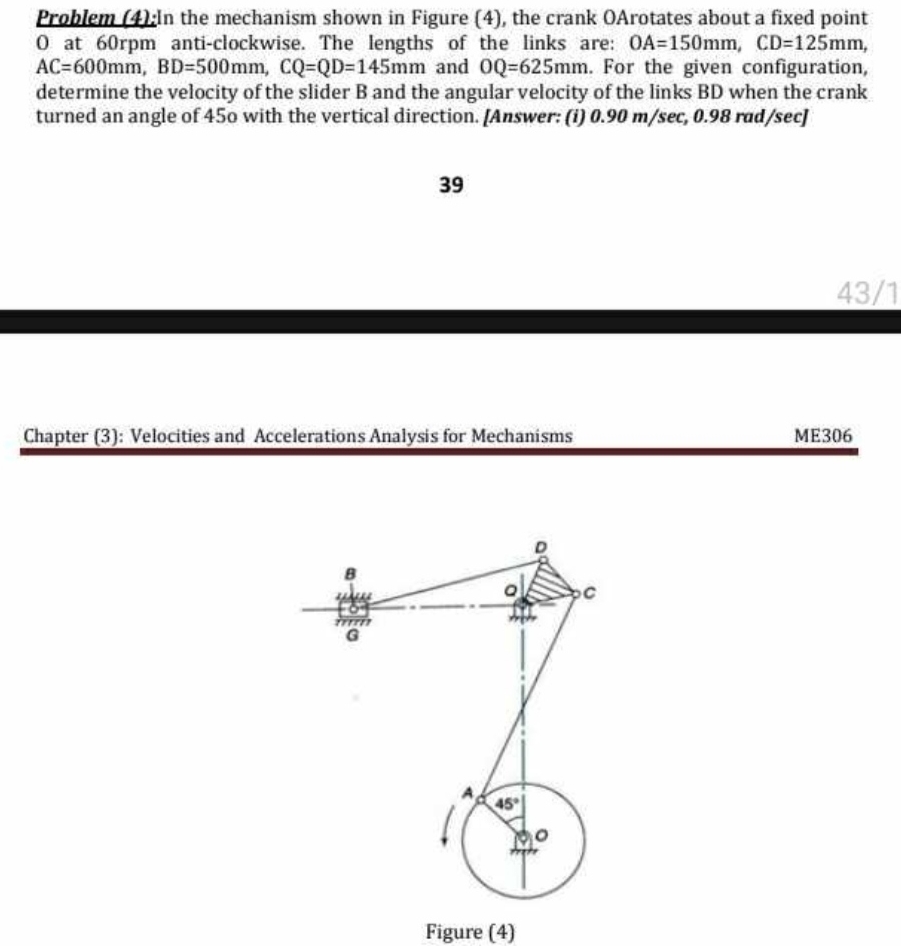 Solved Problem (4):In the mechanism shown in Figure (4), | Chegg.com