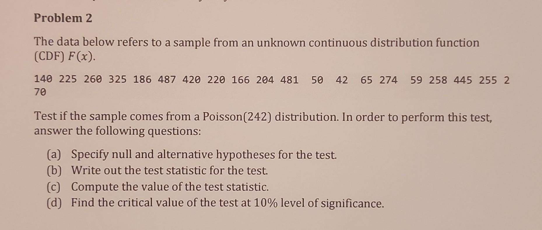 Solved The data below refers to a sample from an unknown | Chegg.com
