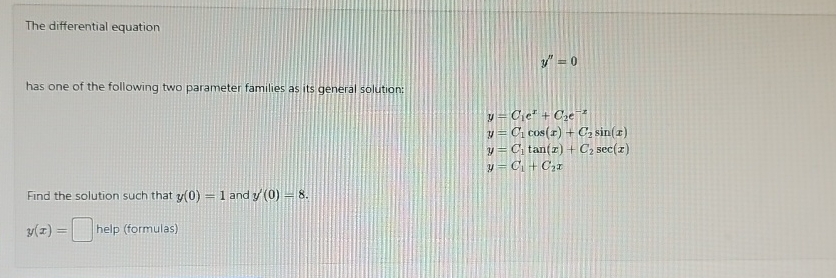 Solved The differential equationy''=0has one of the | Chegg.com