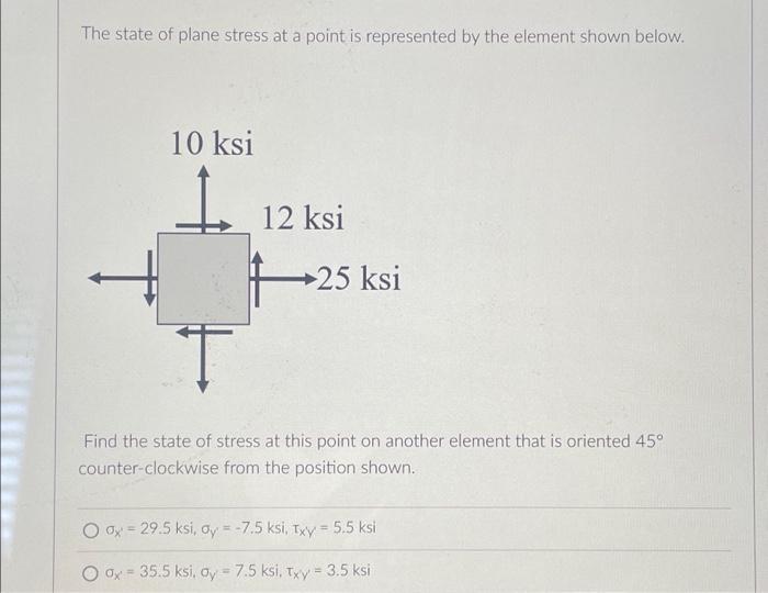 Solved The state of plane stress at a point is represented | Chegg.com