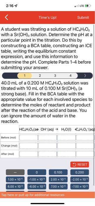 Solved 2:16 LTE Time's Up! Submit A student was titrating a | Chegg.com