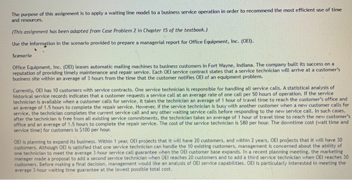 Solved The purpose of this assignment is to apply a waiting | Chegg.com