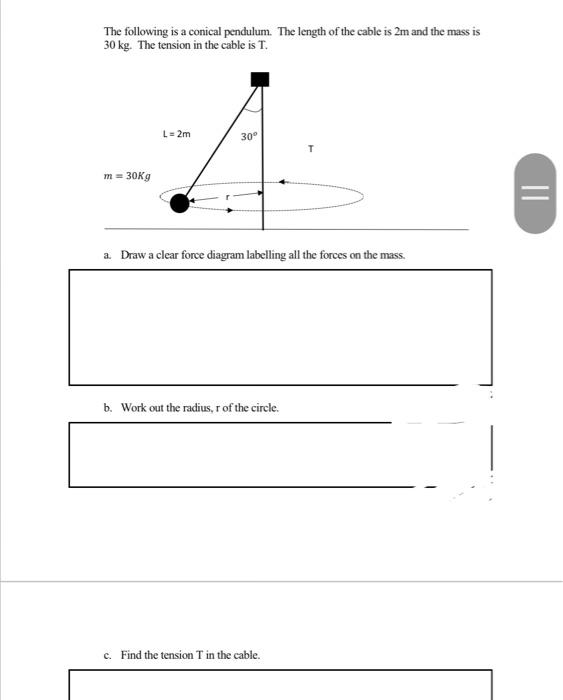 Solved The following is a conical pendulum. The length of | Chegg.com