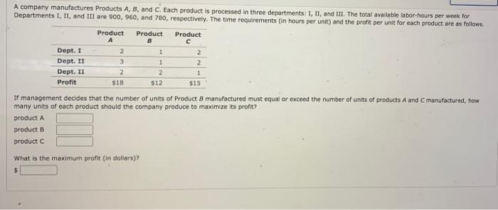 Solved A Company Manufactures Products A, B, And C. Each | Chegg.com