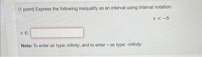 Solved (1 point) Express the following inequality as an | Chegg.com