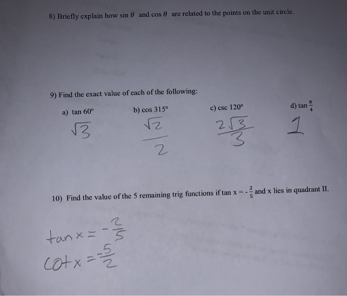 Solved will someone assist me with 8 and 10 and check the | Chegg.com