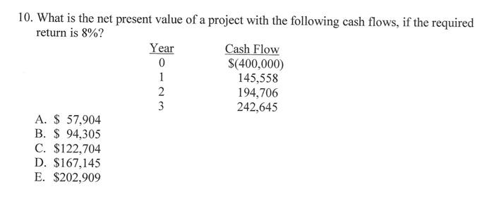 Solved 0 . What is the net present value of a project with | Chegg.com