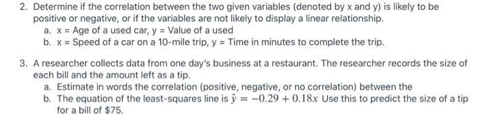 Solved 2. Determine if the correlation between the two given | Chegg.com