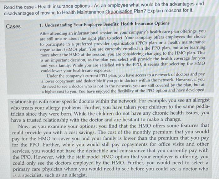 Solved Read the case - Health insurance options - As an | Chegg.com