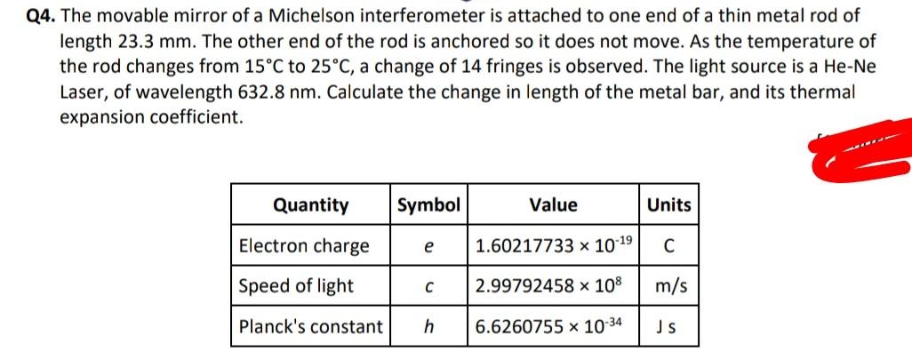 Solved Q4. The movable mirror of a Michelson interferometer | Chegg.com