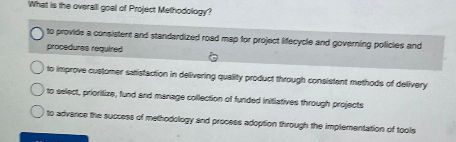 Solved What is the overall goal of Project Methodology?to | Chegg.com