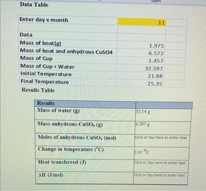 Solved Data Table 11 Trial 1 enter day x month Data Mass of | Chegg.com