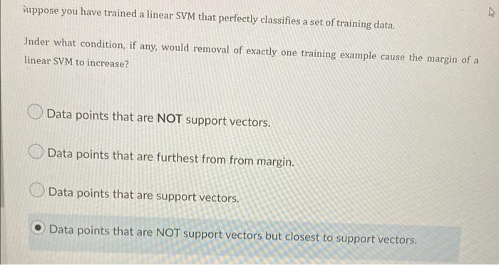 Solved Suppose you have trained a linear SVM that perfectly | Chegg.com