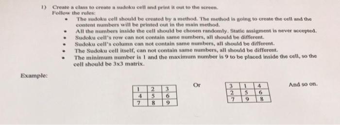 Solved 1) Create a class to create a sudoku cell and print | Chegg.com